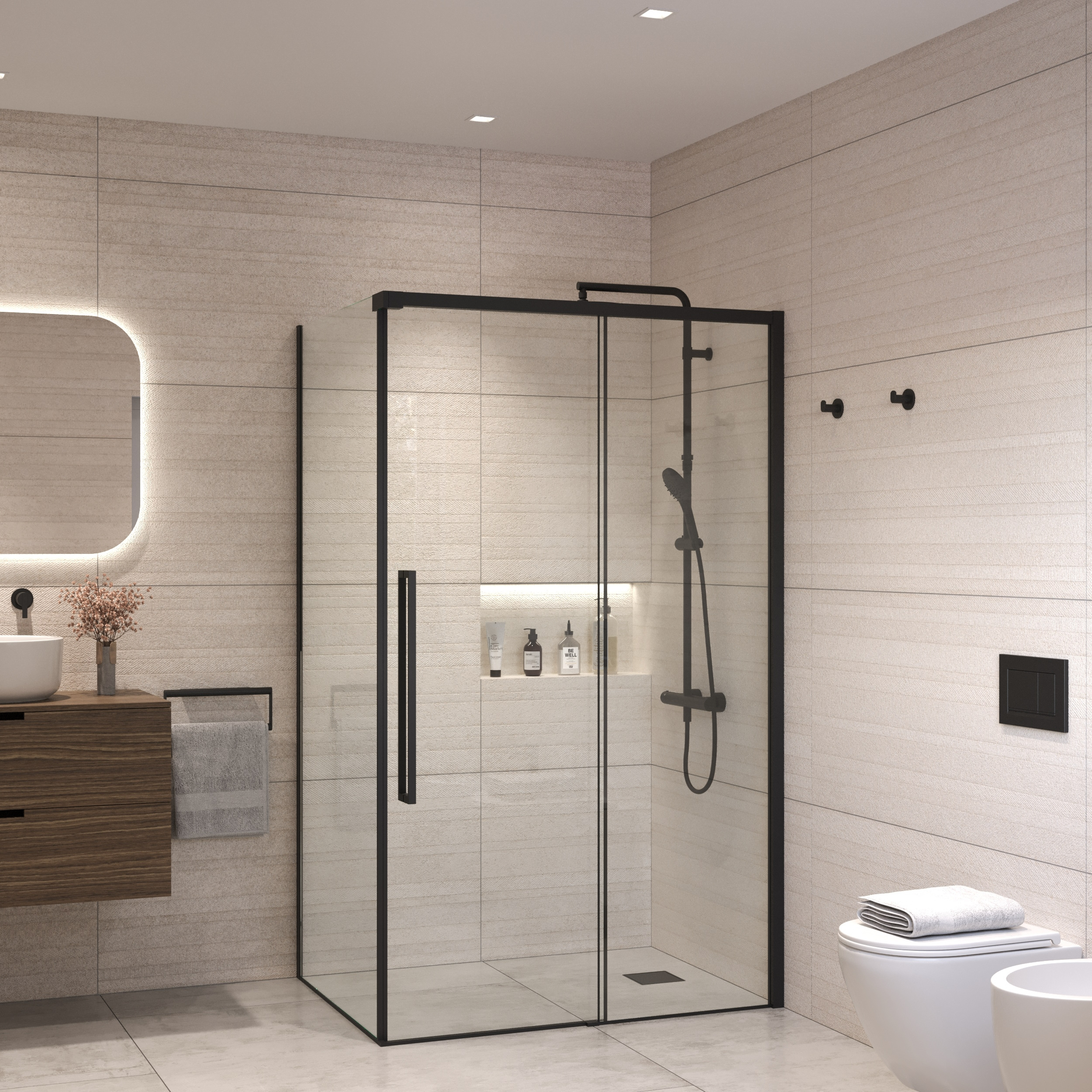 Sanivo Douchecabine  Nova Soft Close Mat Zwart Helder Glas (Alle Maten)