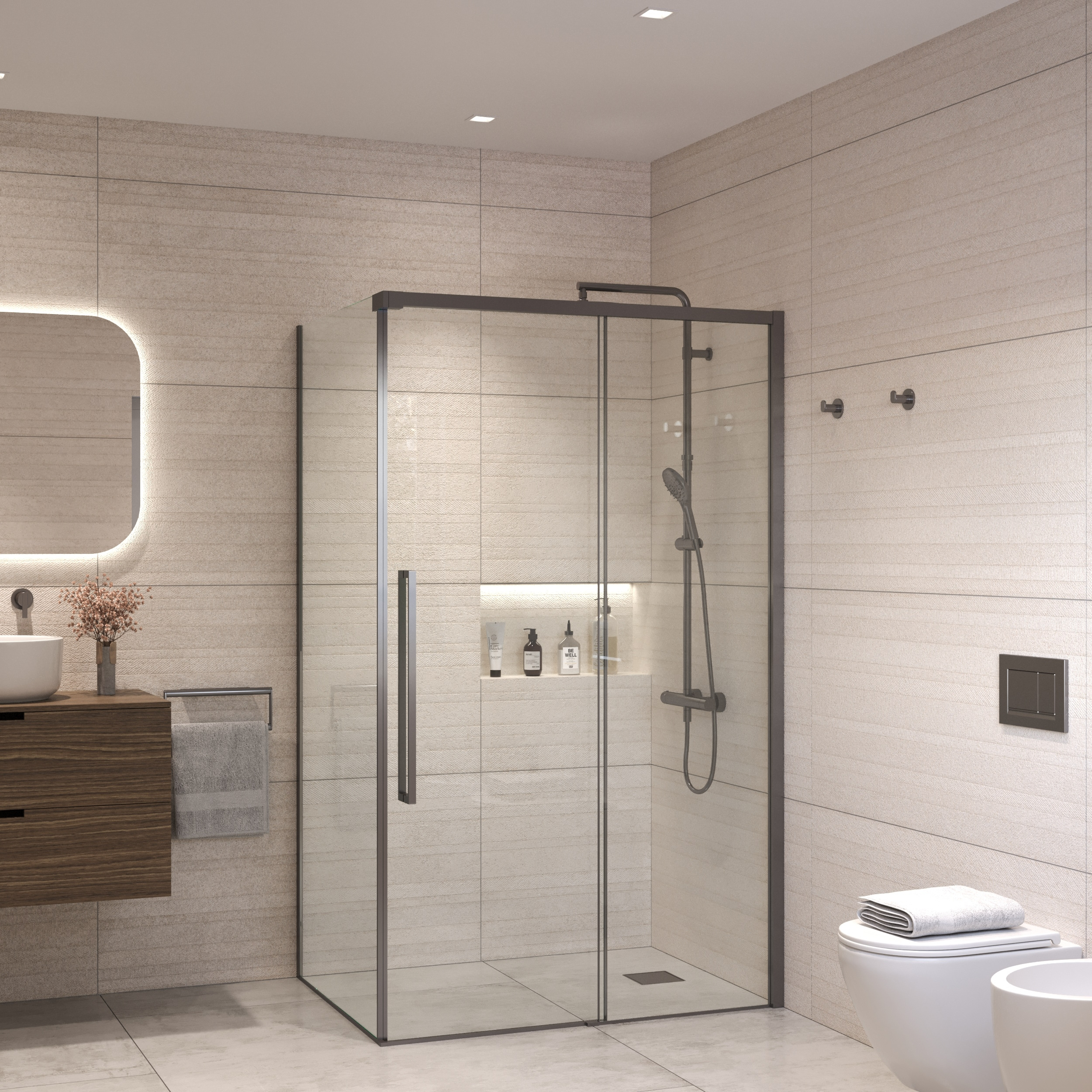 Sanivo Douchecabine  Nova Soft Close Gunmetal Helder Glas (Alle Maten)