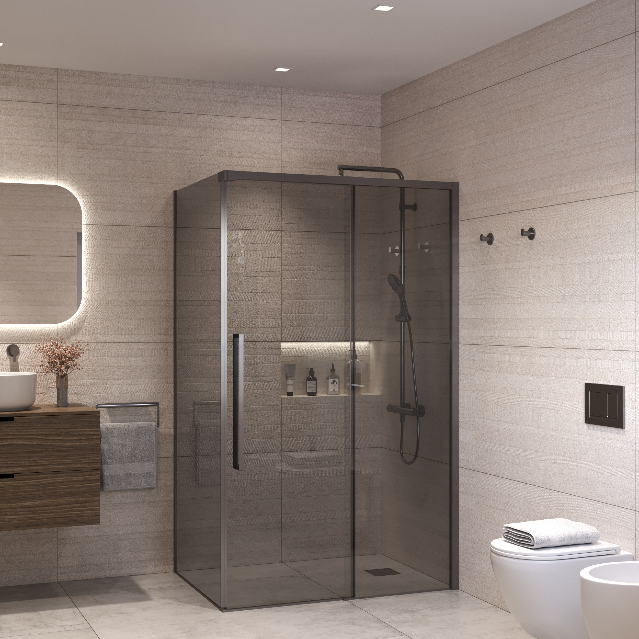 Sanivo Douchecabine  Nova Soft Close Gunmetal Rookglas (Alle Maten)