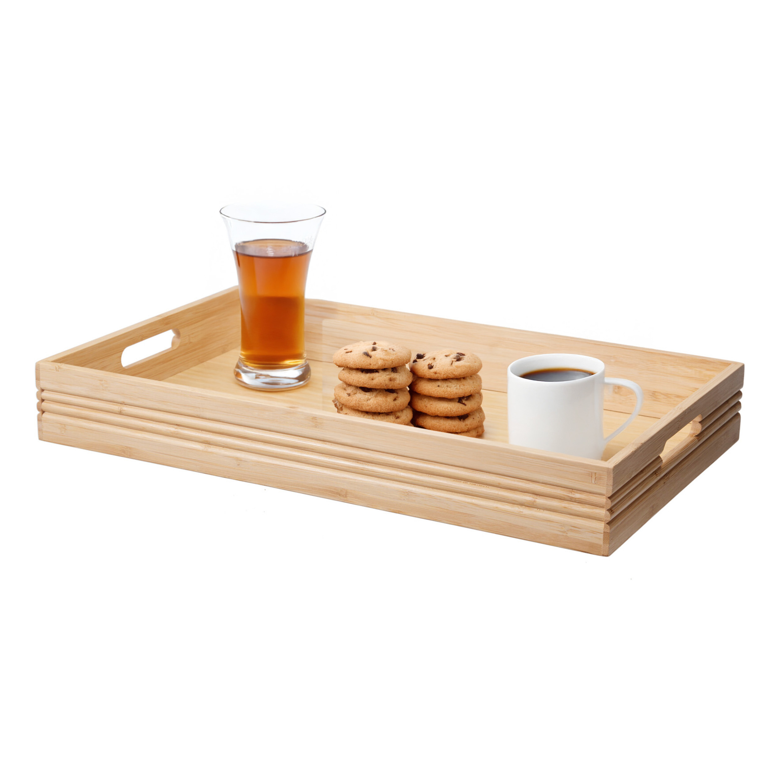 Excellent Houseware dienblad van bamboe hout - 50 x 30 x 6.5 cm - naturel - Hoge opstaande rand -