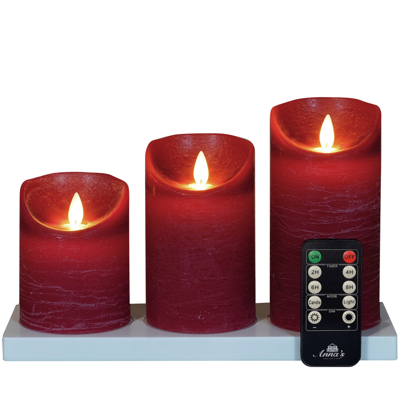 Anna's Collection LED kaarsen - 3x - rood - oplaad -