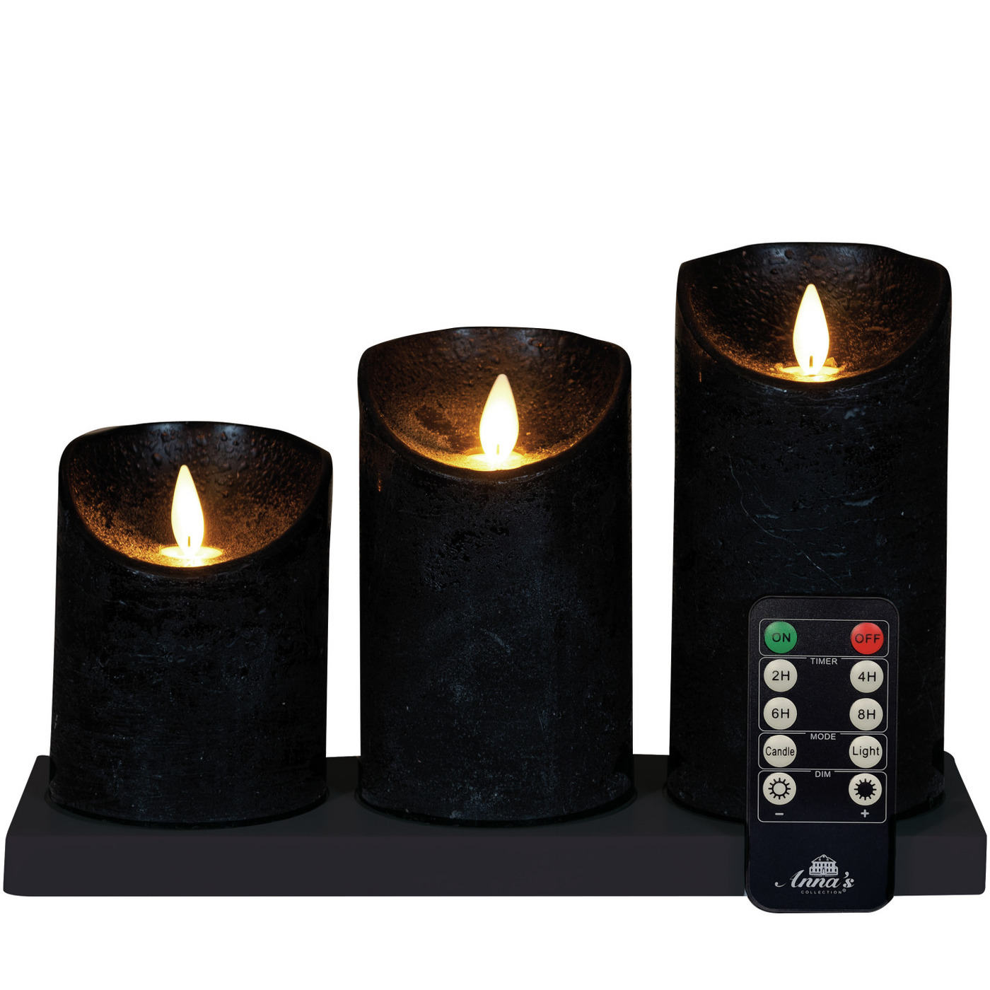 Anna's Collection LED kaarsen - 3x - zwart - oplaad -