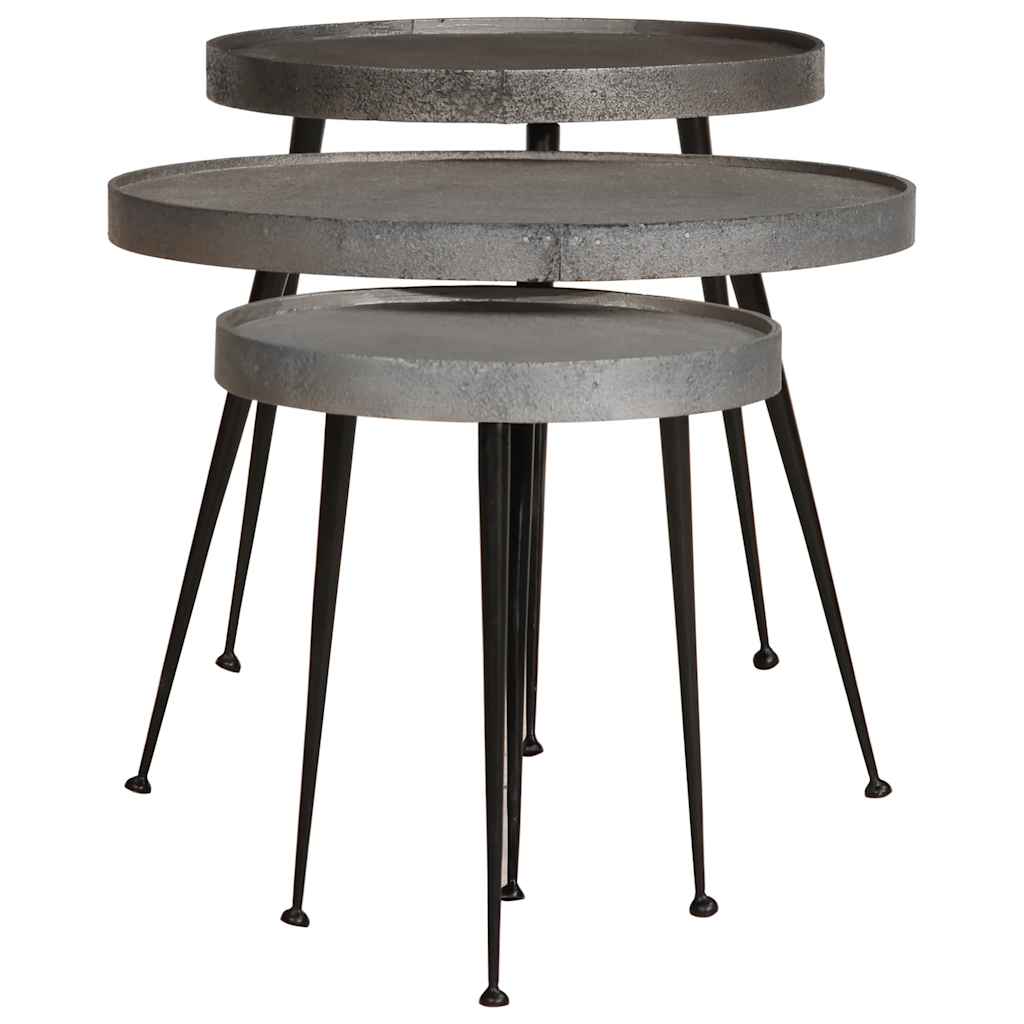 vidaXL Salontafel 3 stuks zilverkleurig bewerkt hout