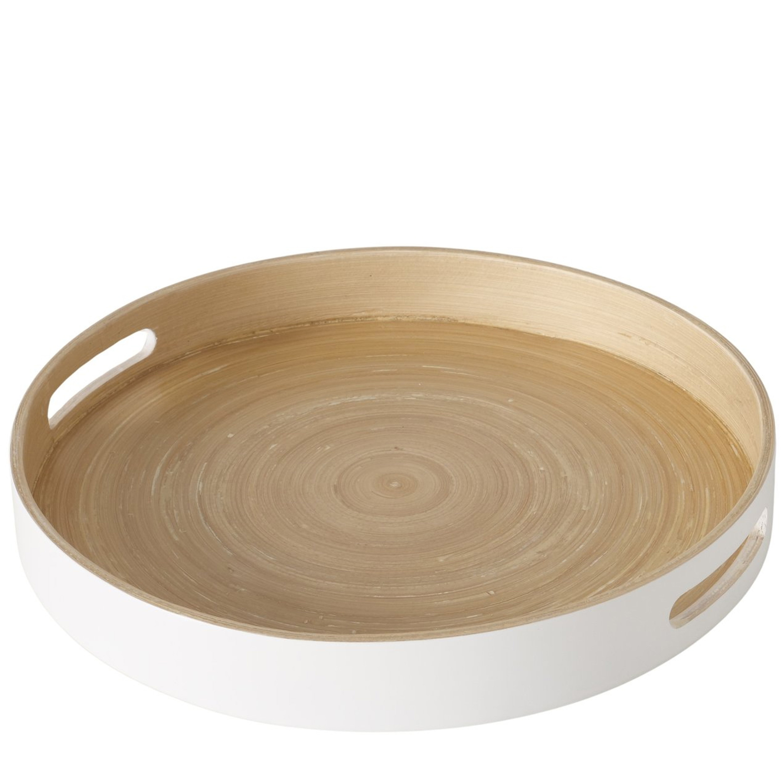 Boltze Dienblad/serveerblad Bambo - wit - rond - bamboe - met handvaten -