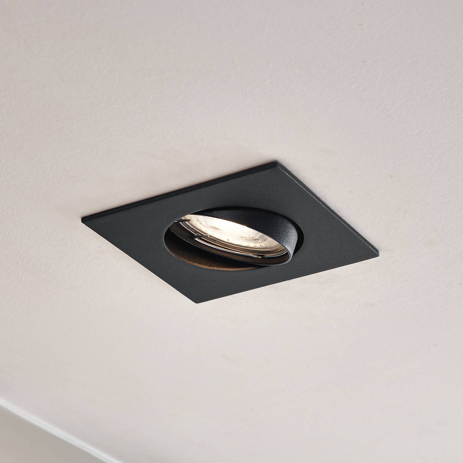PRIOS inbouwlamp Fibur, zwart, 9 cm, GU10
