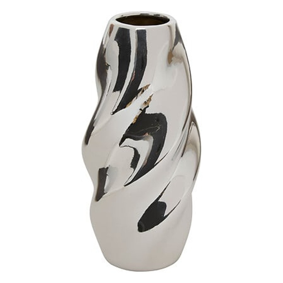 Atmosphera Bloemenvaas Silver Sky - zilver - keramiek - D10 x H21 cm - moderne vorm -