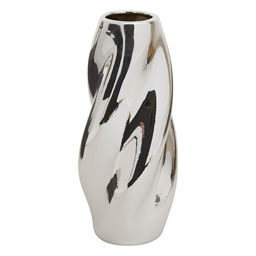 Atmosphera Bloemenvaas Silver Sky - zilver - keramiek - D11 x H28 cm - moderne vorm -