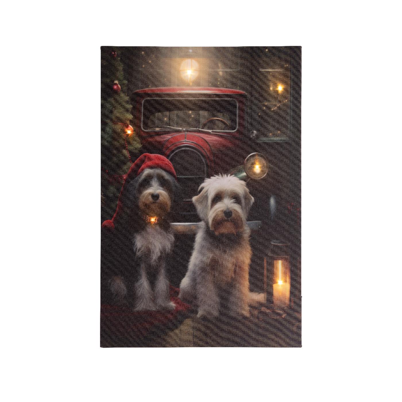 Lumineo Kerst canvas honden LED 38x58cm