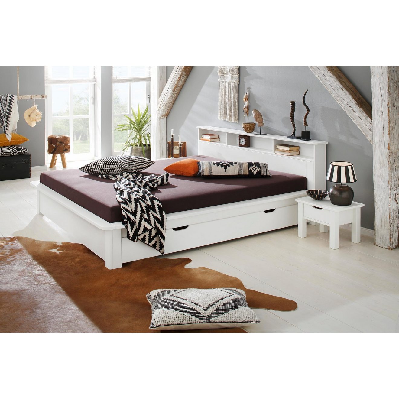 Home affaire Massief houten ledikant KERO BESTSELLER! Opbergruimte in het hoofdeinde gecertificeerd massief hout (grenen), optioneel met lade