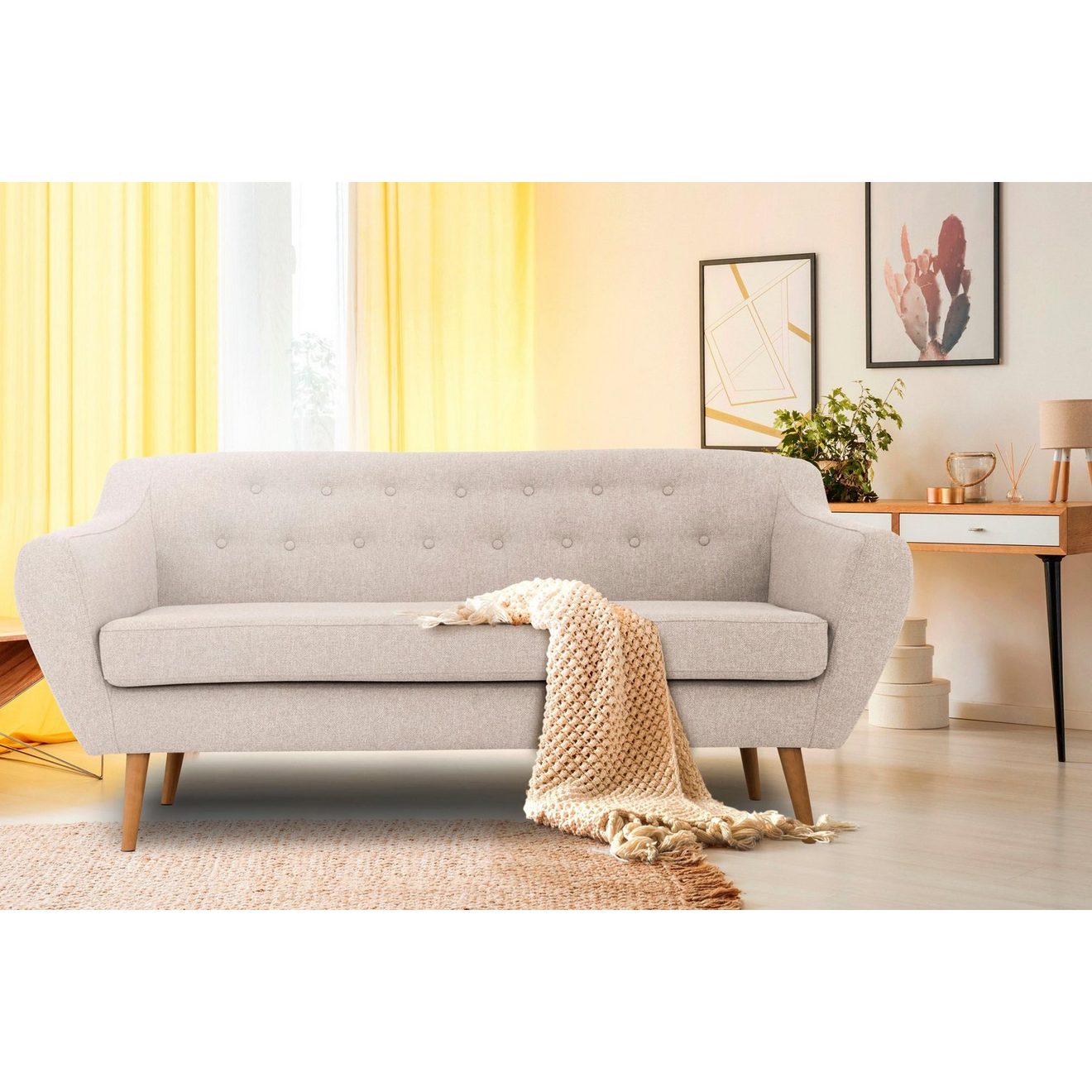 Andas 3-zitsbank Hol met capitonnage achter in scandinavische stijl