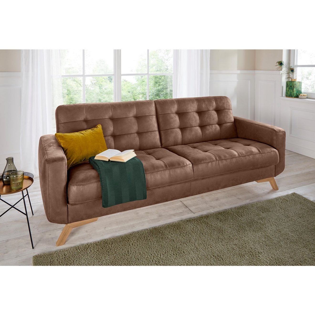 Exxpo - sofa fashion 3-zitsbank Fiord, actueel design, geweldige afwerking in zitting en rug comfortabel, optioneel kantelbank met bedfunctie en bedlade, houten voet