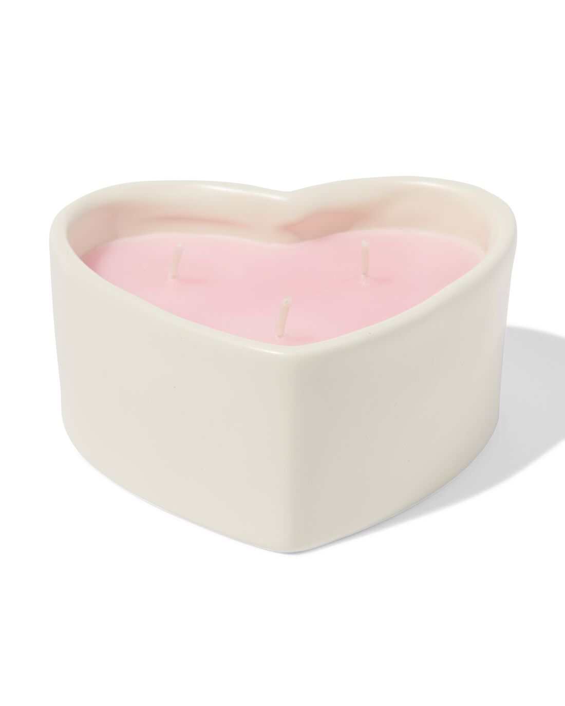 HEMA Kaars Drie Lonten 13x10cm Keramiek Hartvorm Roze