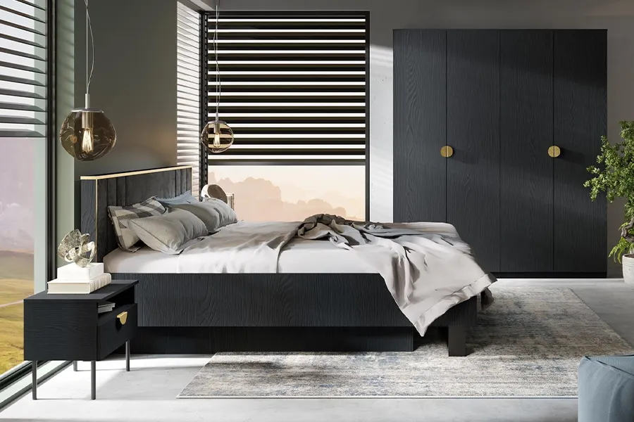WOONENZO Complete slaapkamer Mondi - zwart (180 cm)