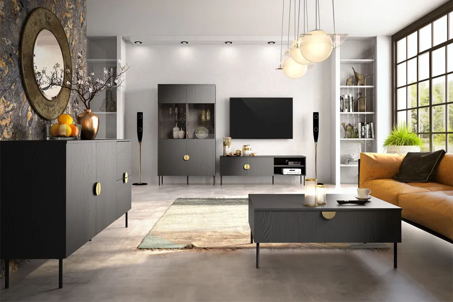 WOONENZO Complete woonkamer Mondi - graphite - met dressoir