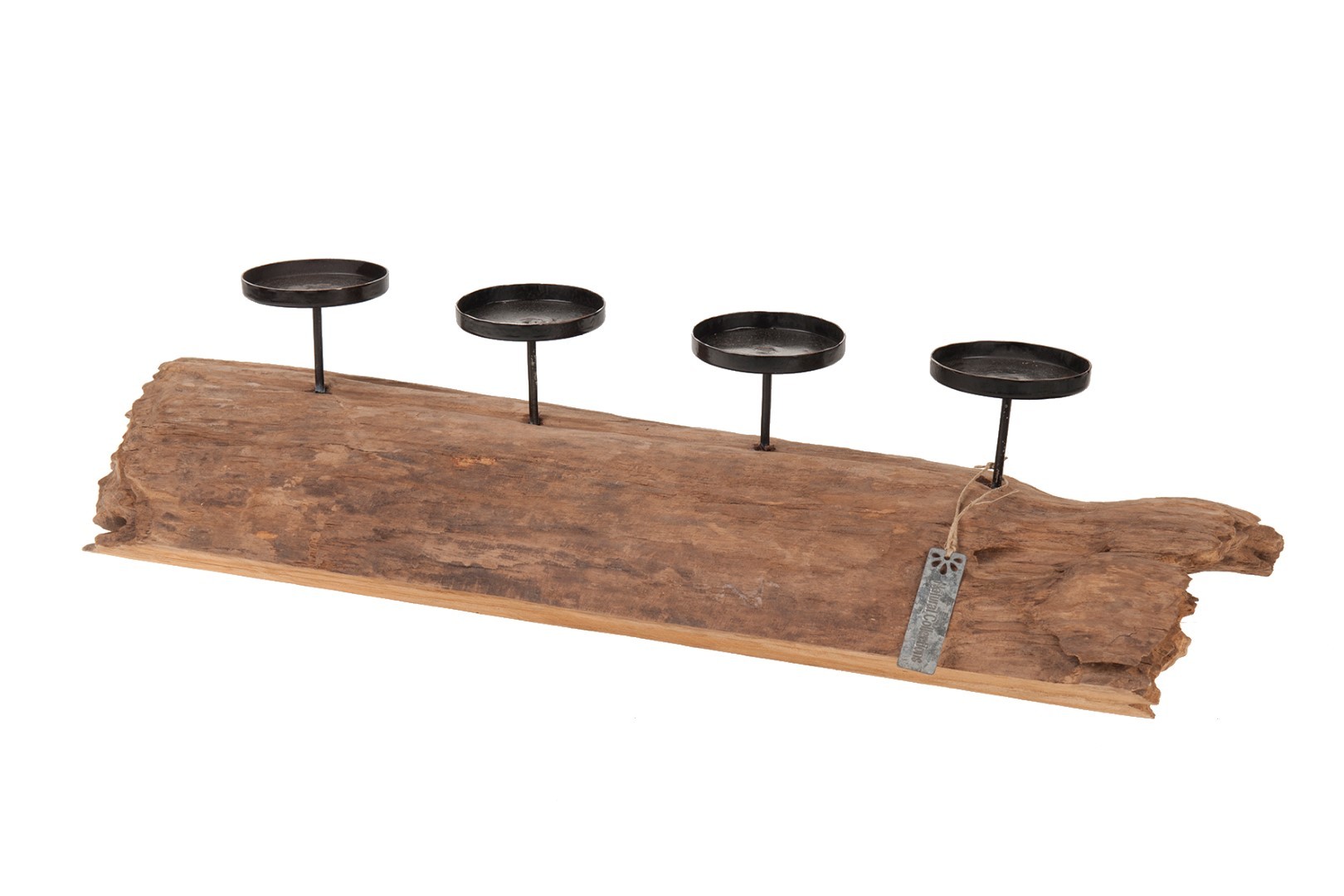 Dijk natural collections Erosiop hout stuk met kaarsen houders 70 x 20 x 16 cm naturel - 
