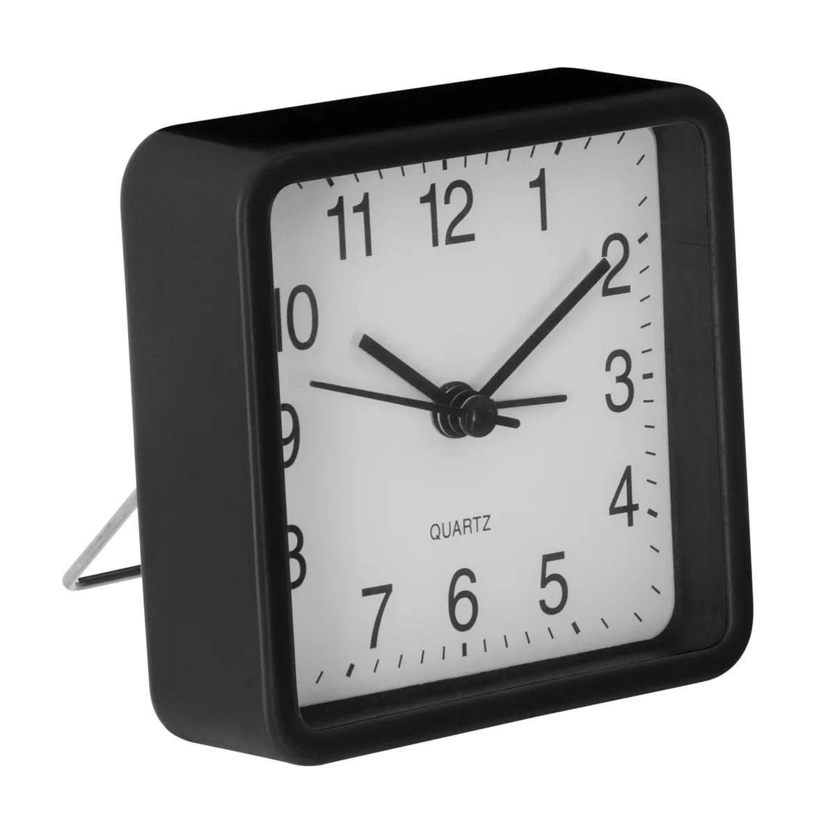 Atmosphera Wekker/alarmklok Dawn - zwart - kunststof - 8 x 8 cm - met standaard -