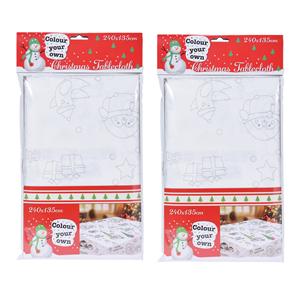 Merkloos Kerst tafelkleed - 2x stuks - inkleurbaar - 240 x 135 cm - tafellaken - inkleuren - kinderen -
