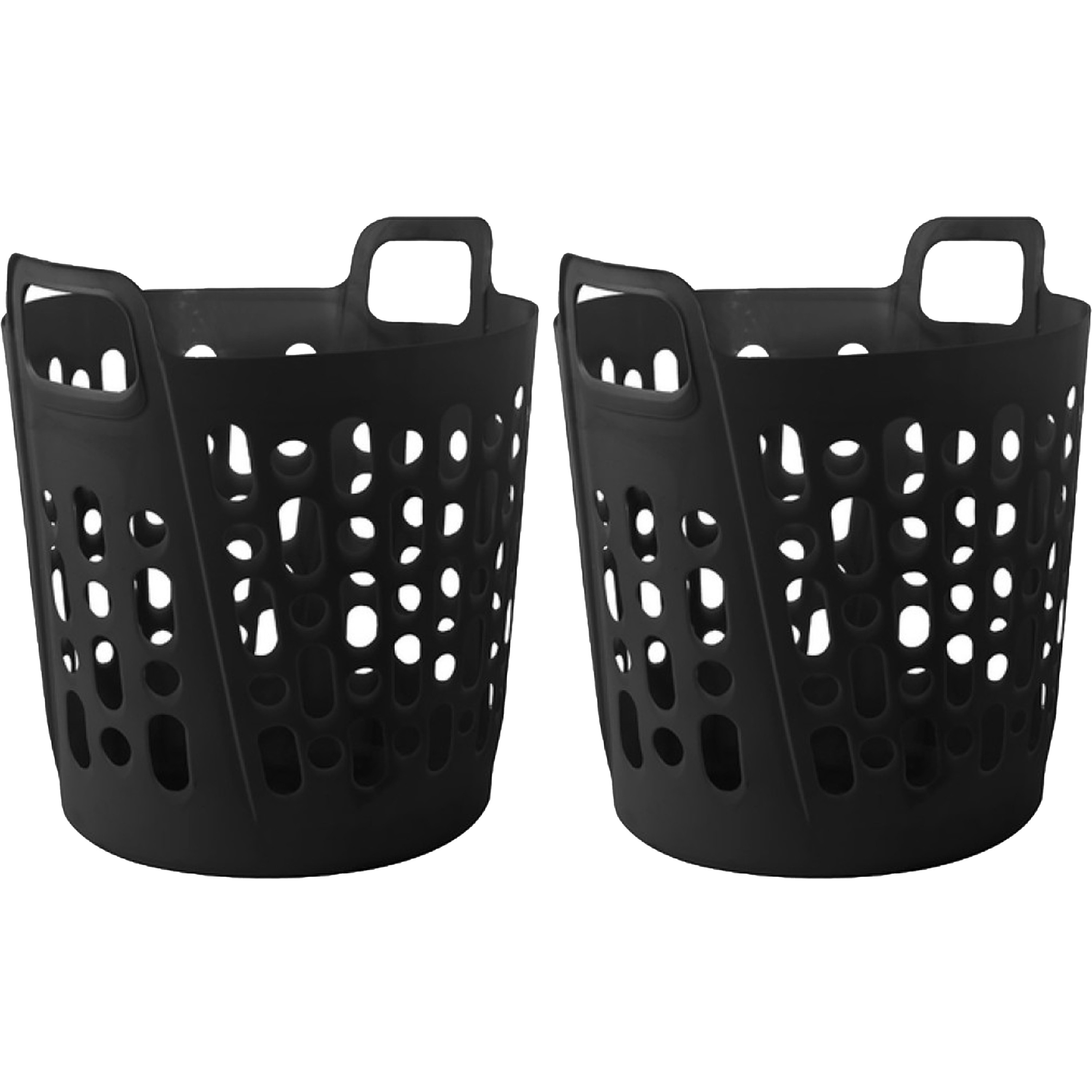 Merkloos Flexibele wasmand - 2x - zwart - 45 liter - kunststof - x x cm -