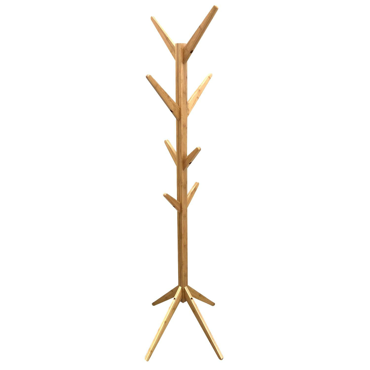 Home Deco Factory Kapstok - naturel - hout - 8 haken - 178 cm - staand -
