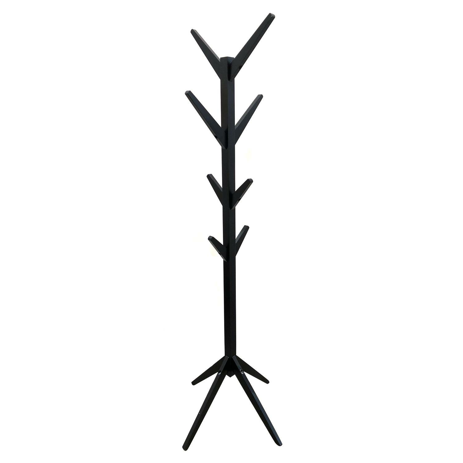 Home Deco Factory Kapstok - zwart - hout - 8 haken - 178 cm - staand -