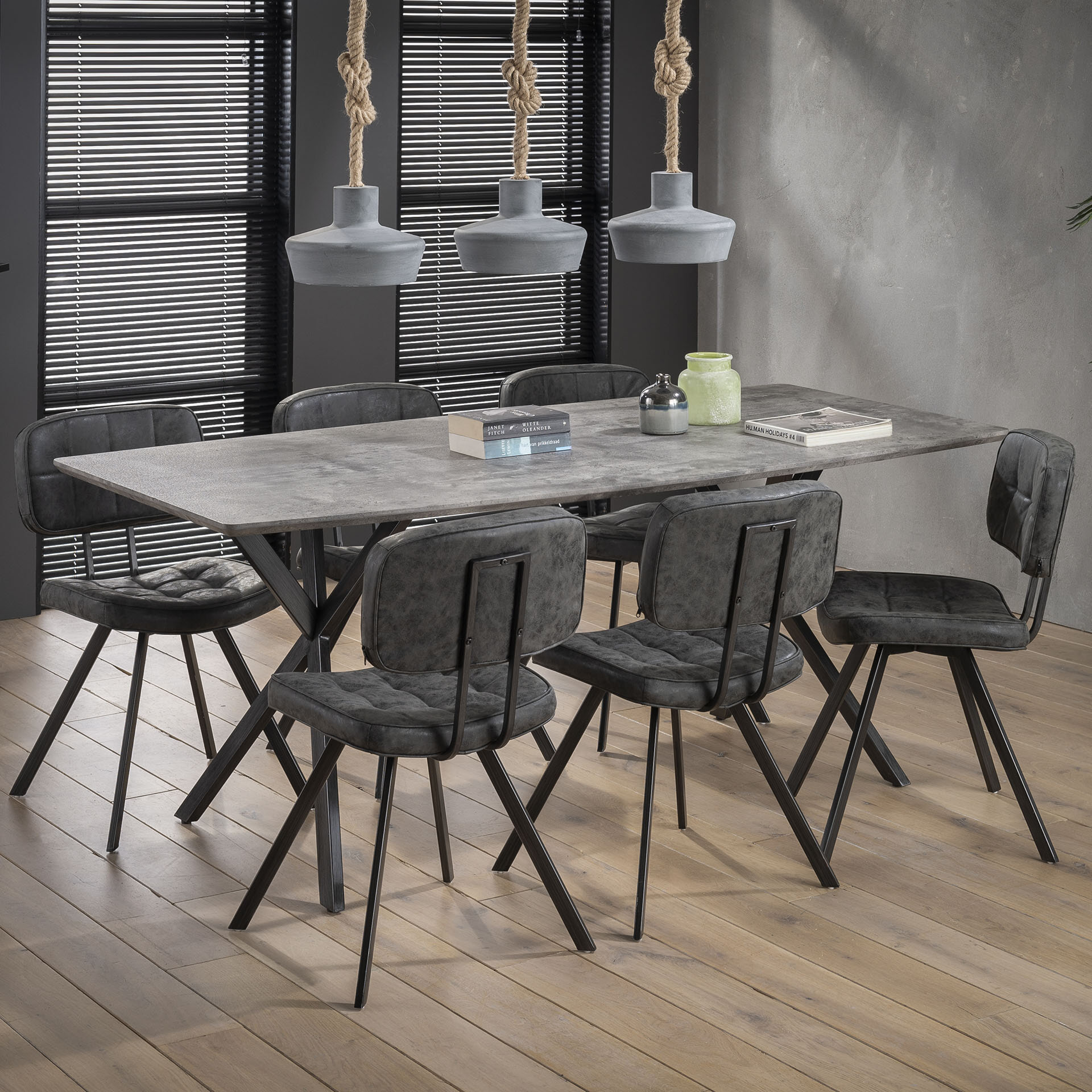 LifestyleFurn Eettafel Lakia 190 x 90cm, 3D-betonlook - grijs