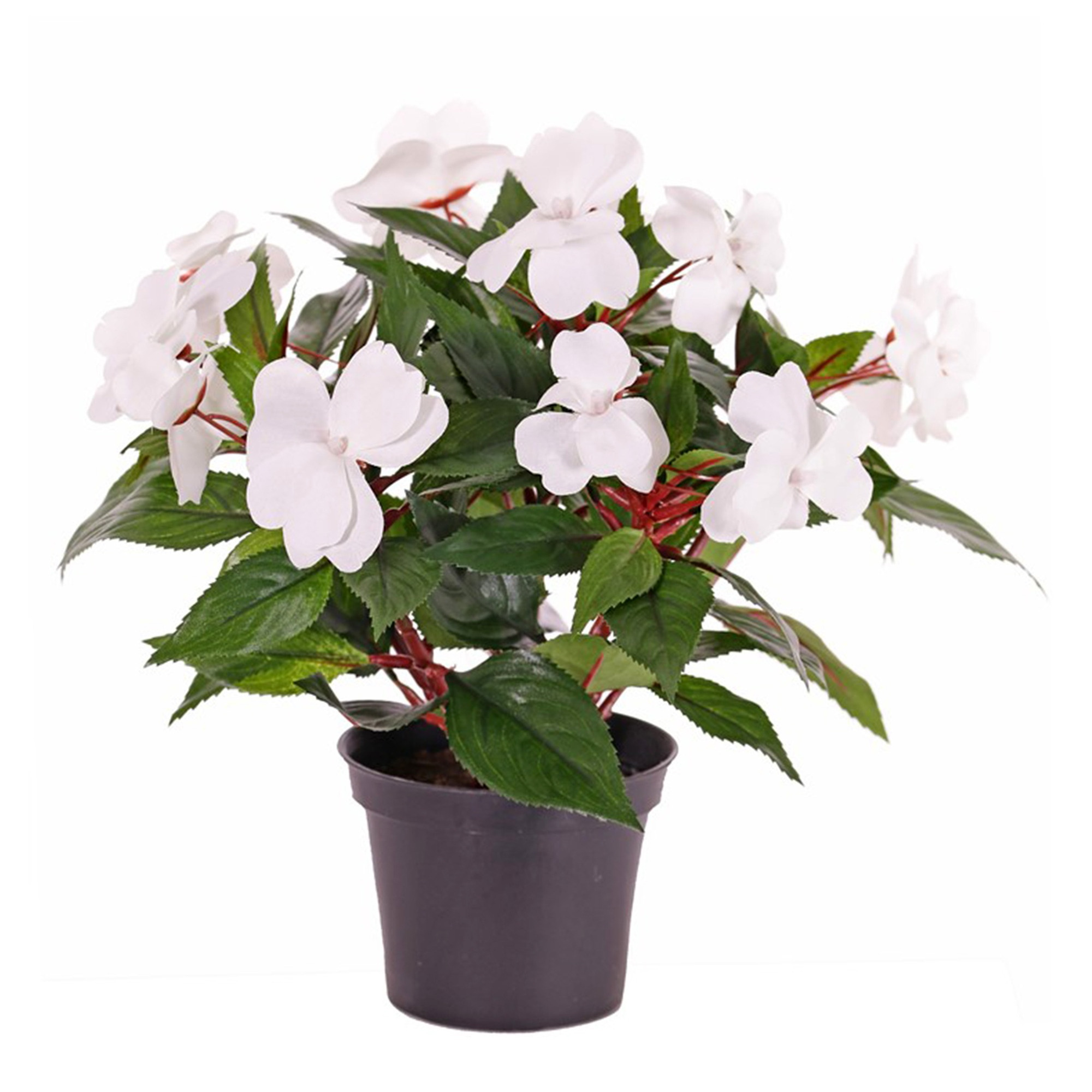 Bellatio flowers & plants Bellatio Flowers Kunstplant Vlijtig Liesje - heesters - wit - 25 cm - kunstbloemen -