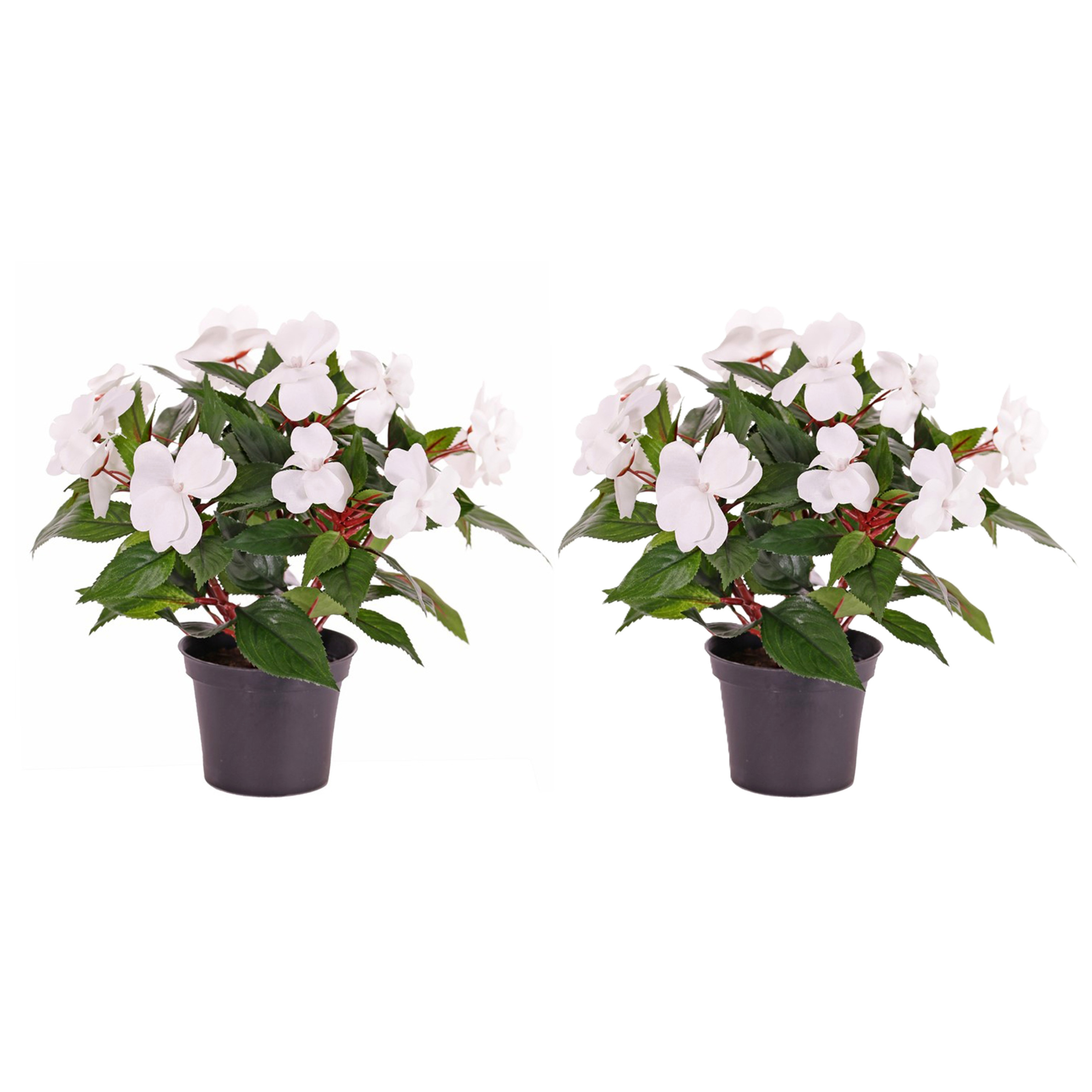 Bellatio flowers & plants Kunstplant Vlijtig Liesje - 2x stuks - heester - wit - 25 cm - kunstbloemen -