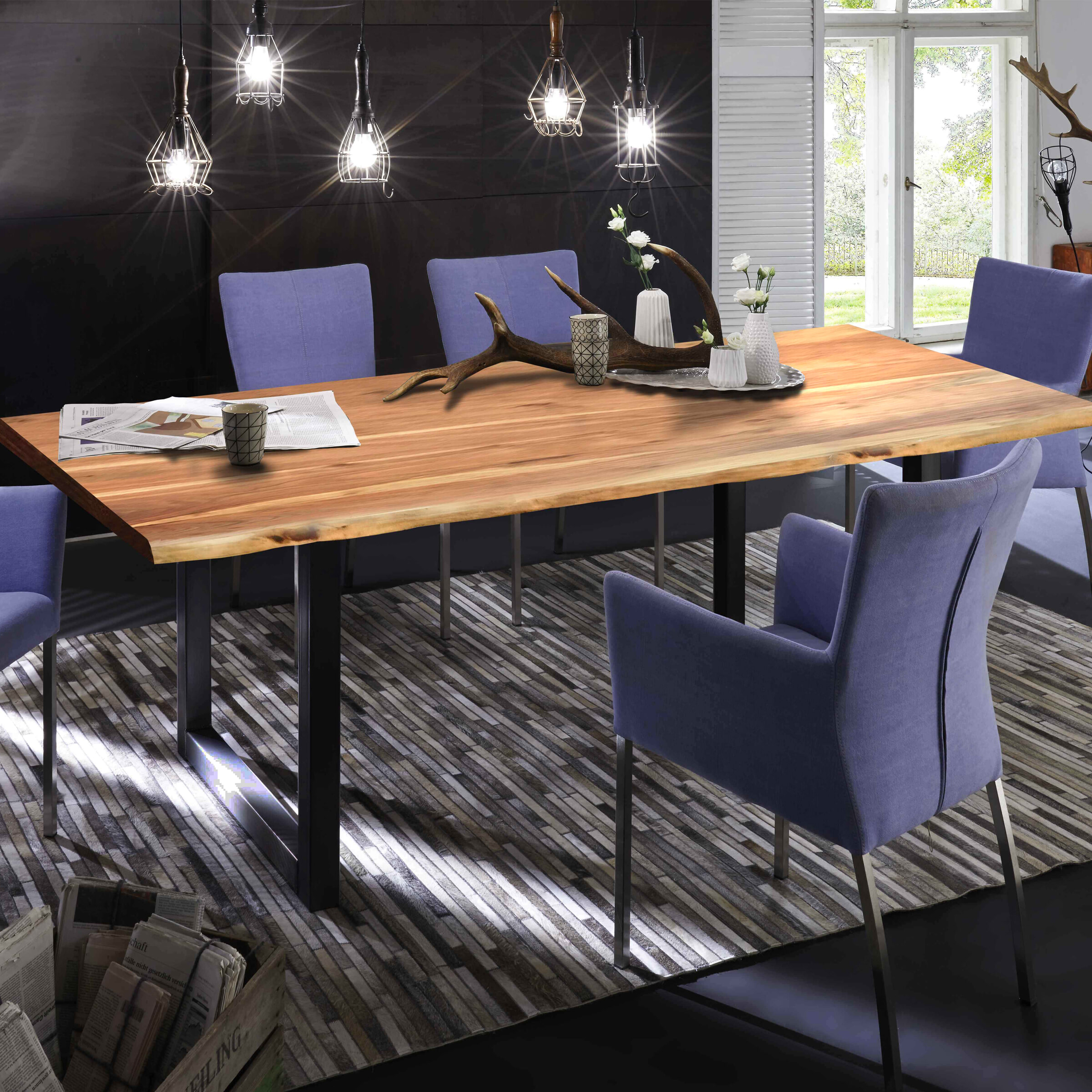 Artistiq Living Artistiq Boomstam Eettafel Tristina Acaciahout, 180 x 90cm - Zwart