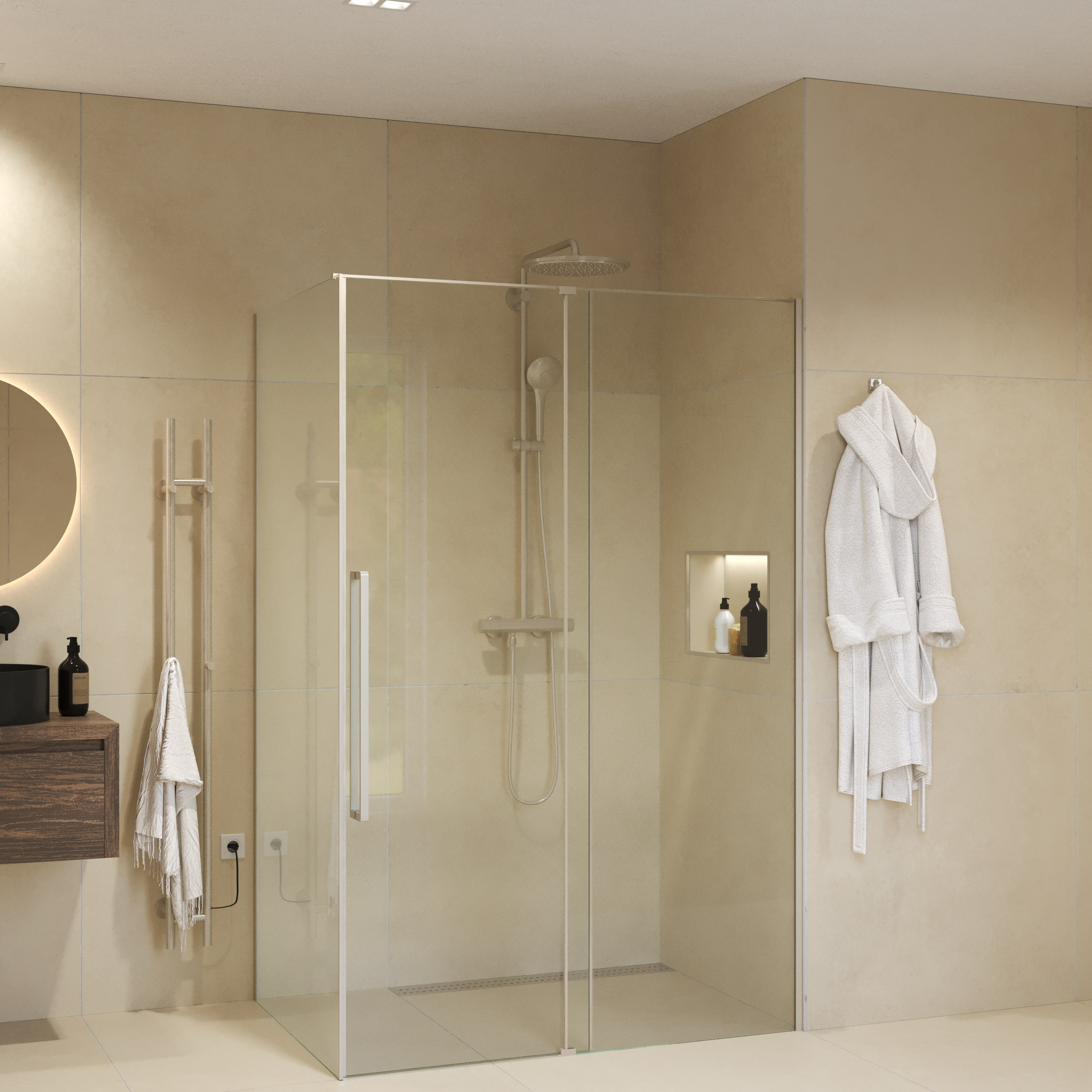 Sanivo Douchecabine  Sena Met Vast Paneel Helder Glas Met Montagesets RVS Look (Alle Maten)
