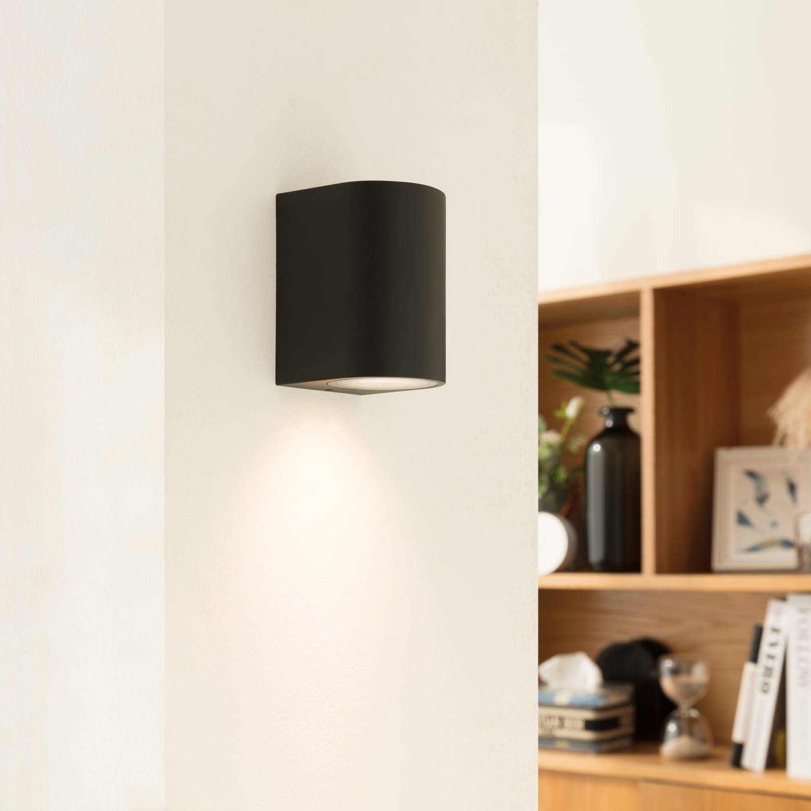 PRIOS buitenwandlamp Tetje, zwart, rond, 10 cm