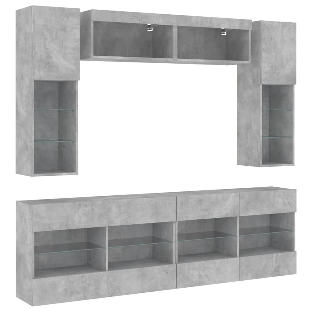 vidaXL 6-delige Tv-wandmeubelset met LED-verlichting betongrijs