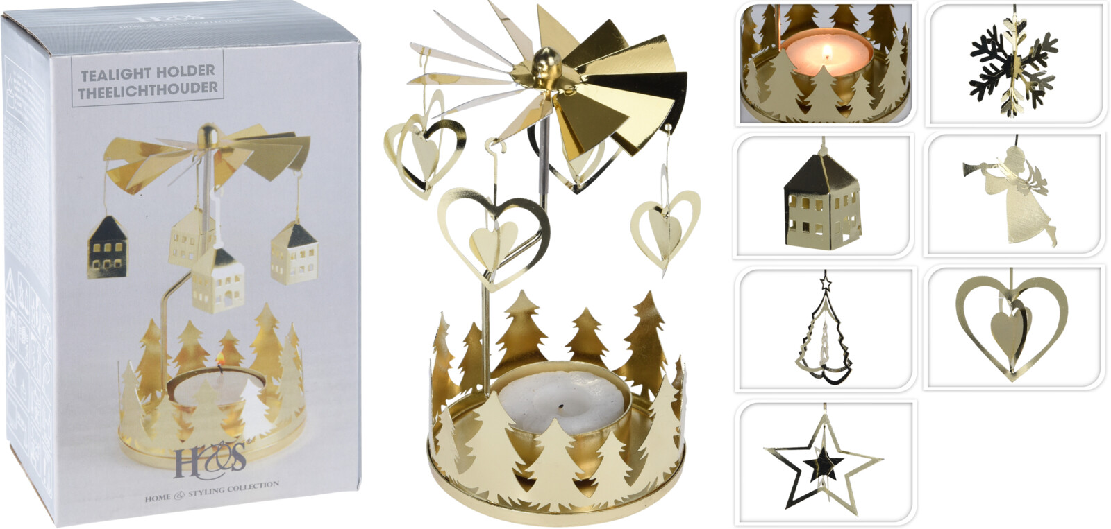 Home & Styling Theelichthouder carrousel goud