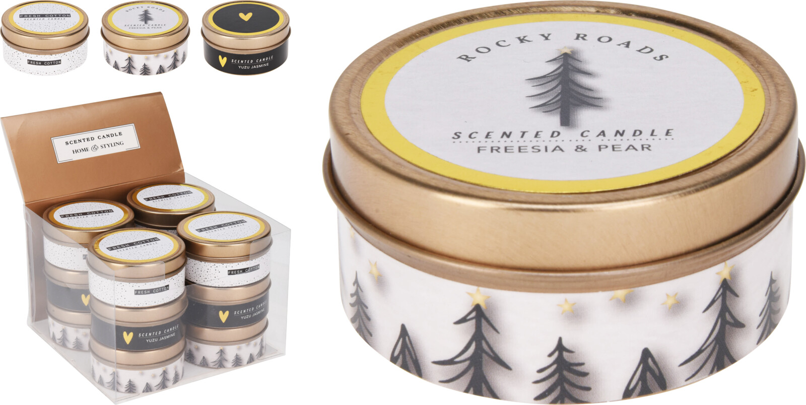 Home & Styling Geurkaars in blik 6x3cm kerstmotief