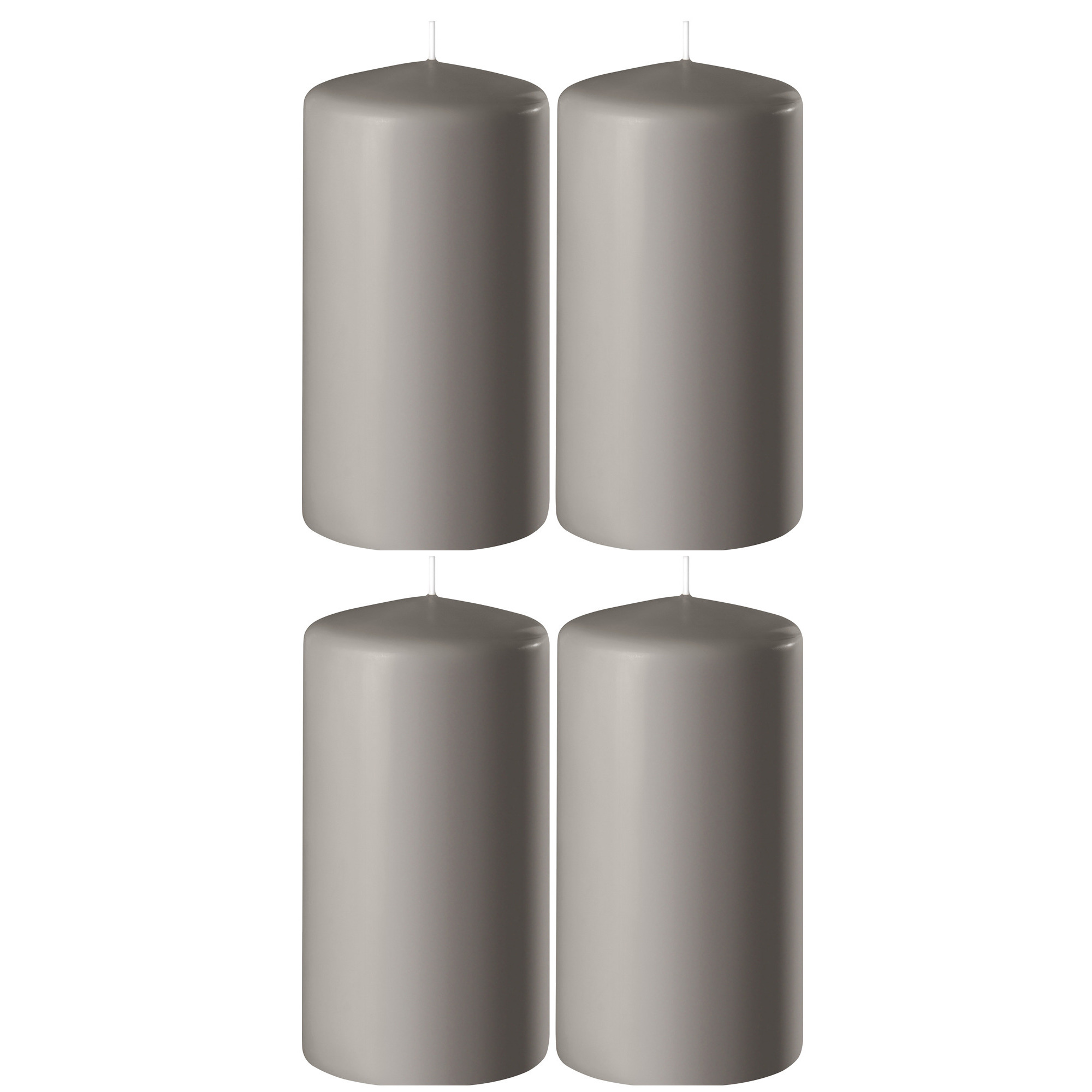Enlightening Candles 4x Zandgrijze cilinderkaarsen/stompkaarsen - 6 x 10 cm - branduren - Geurloze kaarsen -