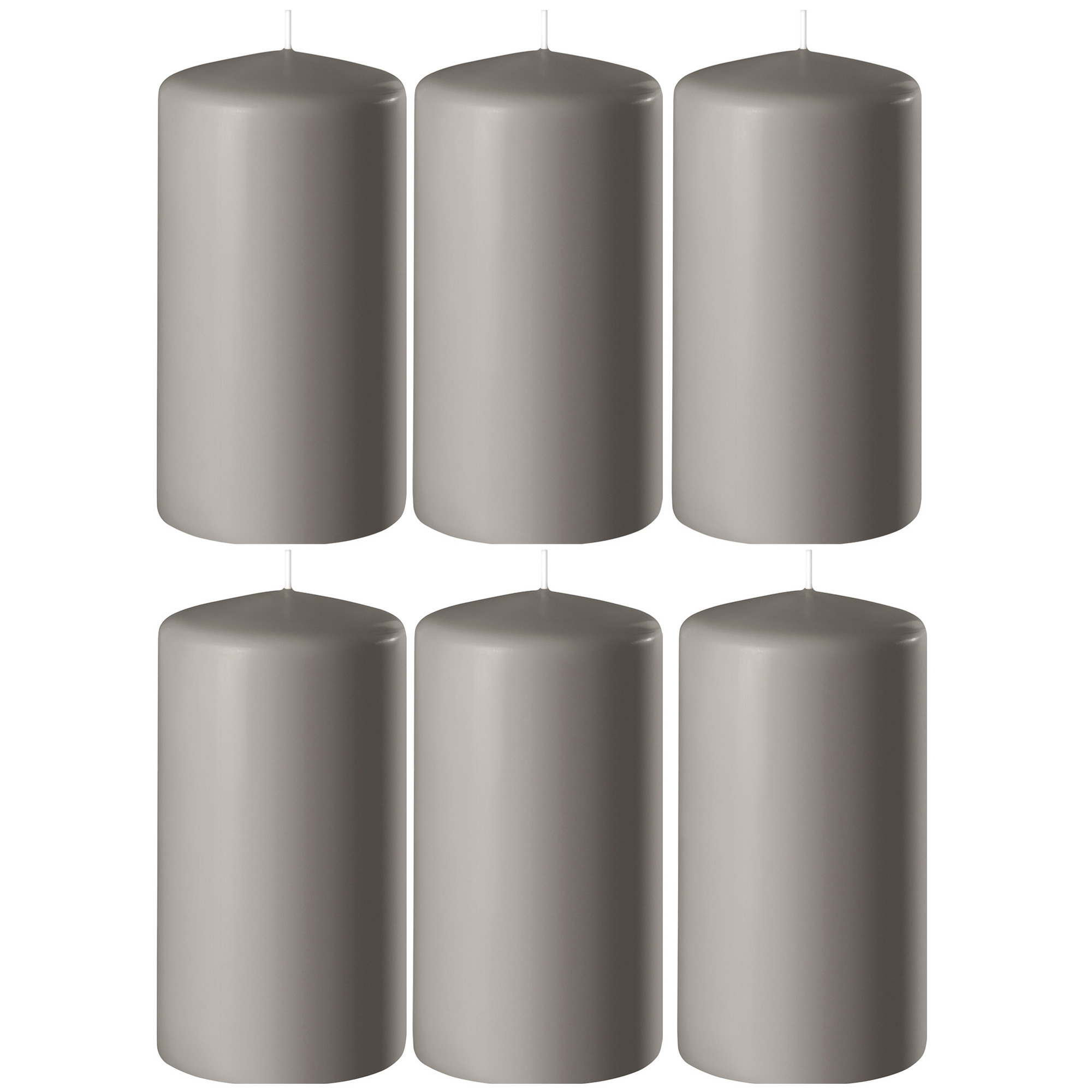 Enlightening Candles Zandgrijze cilinderkaarsen - stompkaarsen - 6 x 10 cm - 6x stuks - branduren -