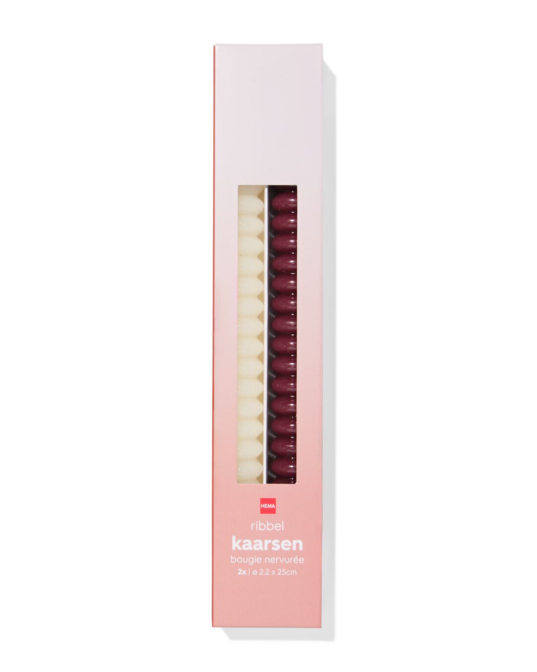HEMA Huishoudkaarsen ⌀2.2x25cm Ribbel Donkerrood - 2 Stuks (donkerrood)