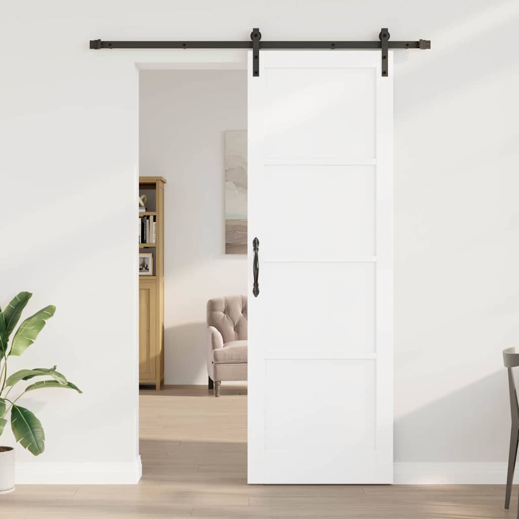 vidaXL Schuifdeur Wit en zwart 78 x 232 cm Massief grenenhout en staal