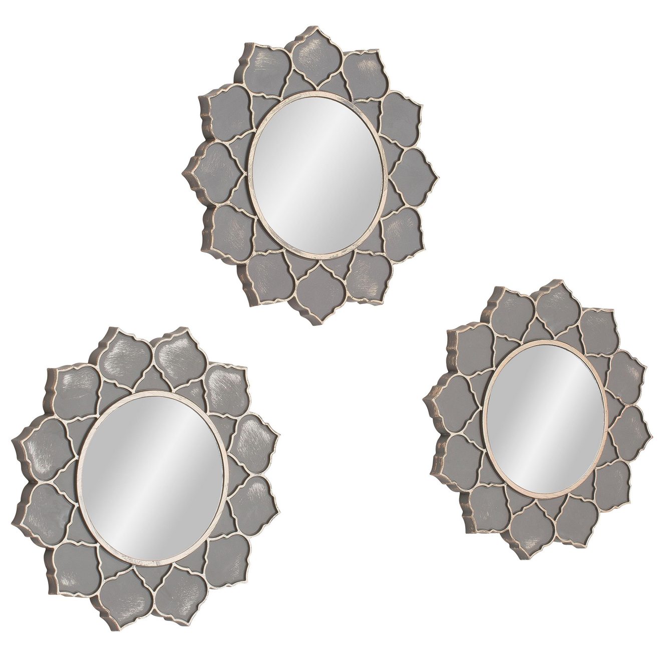 Home affaire Sierspiegel 3-delige spiegelset PAMBU Wandspiegel, wanddecoratie, grijs/goudkleur, rond, ø 24,5 cm, woonkamer (set, 3 stuks)