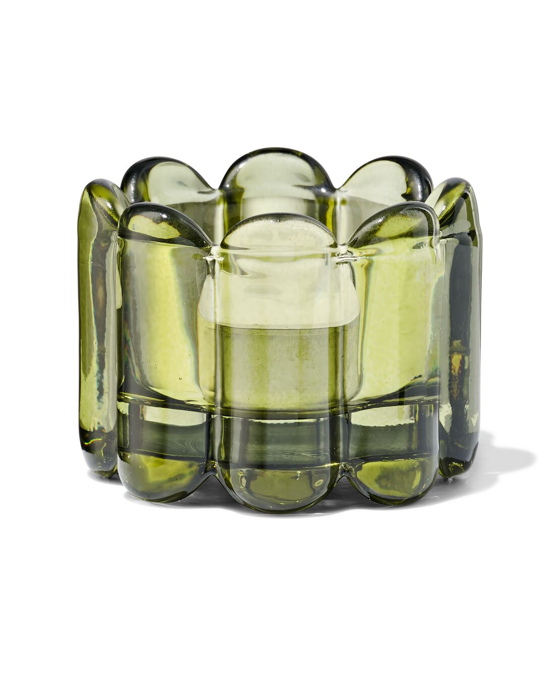 051 Theelichthouder Glas Ribbel Groen