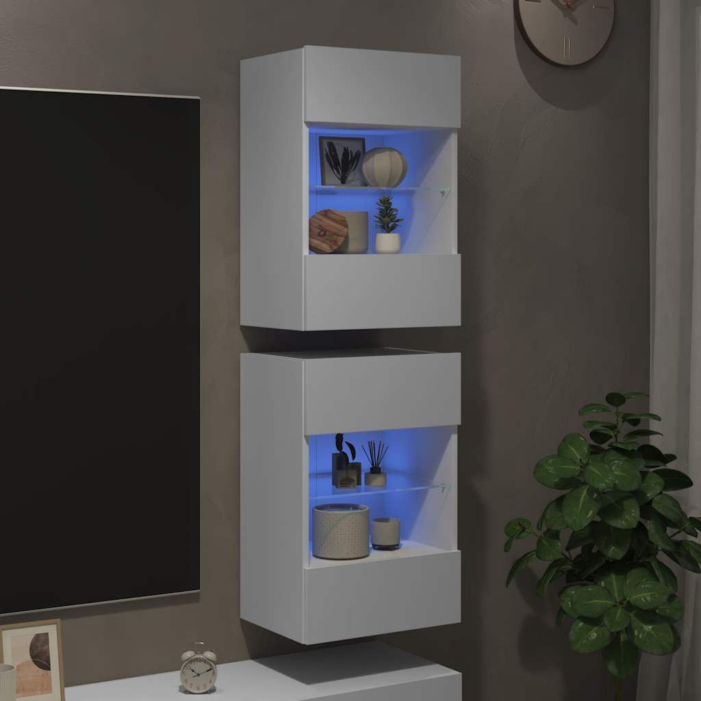 vidaXL Wandkasten met LED-verlichting voor tv 2 st 40x30x60,5 cm wit