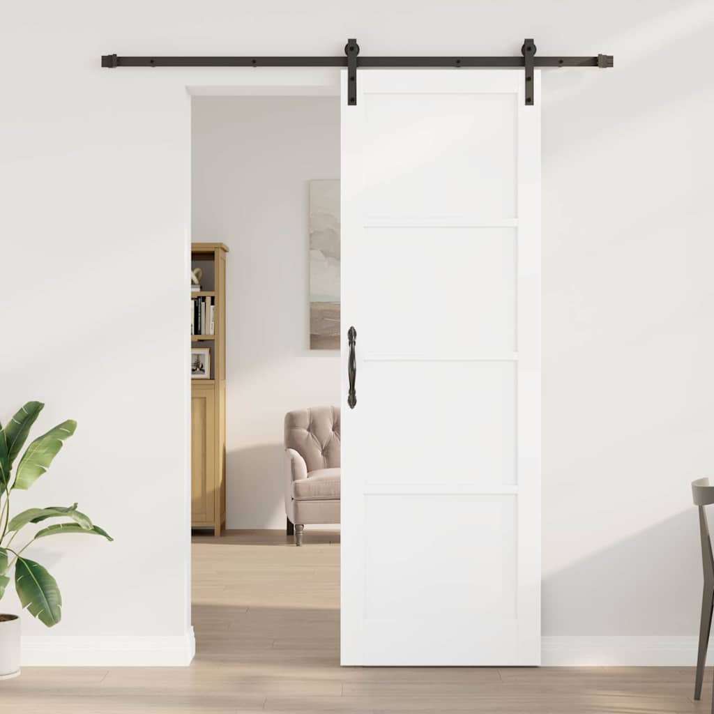 vidaXL Schuifdeur Wit en zwart 78 x 232 cm Massief grenenhout en staal