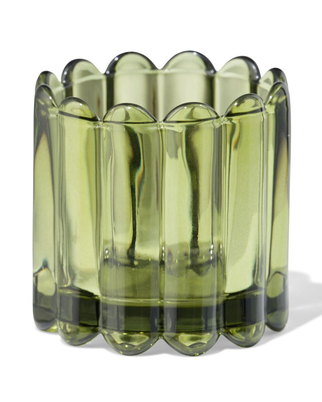 HEMA Glas Voor Geurkaars ⌀8x8cm Ribbel Donkergroen (donkergroen)