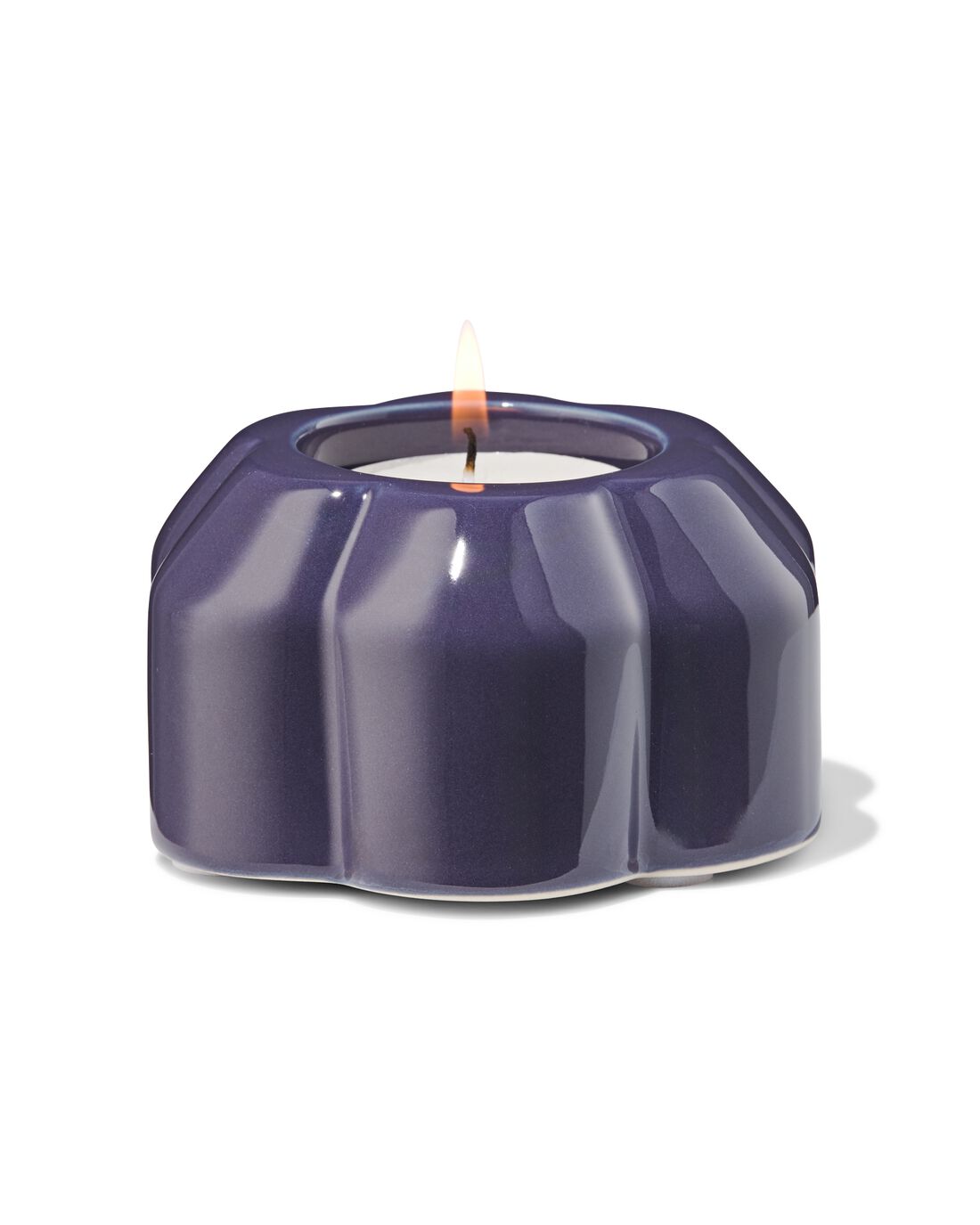 051 Theelichthouder Keramiek Bloem Donkerblauw (donkerblauw)
