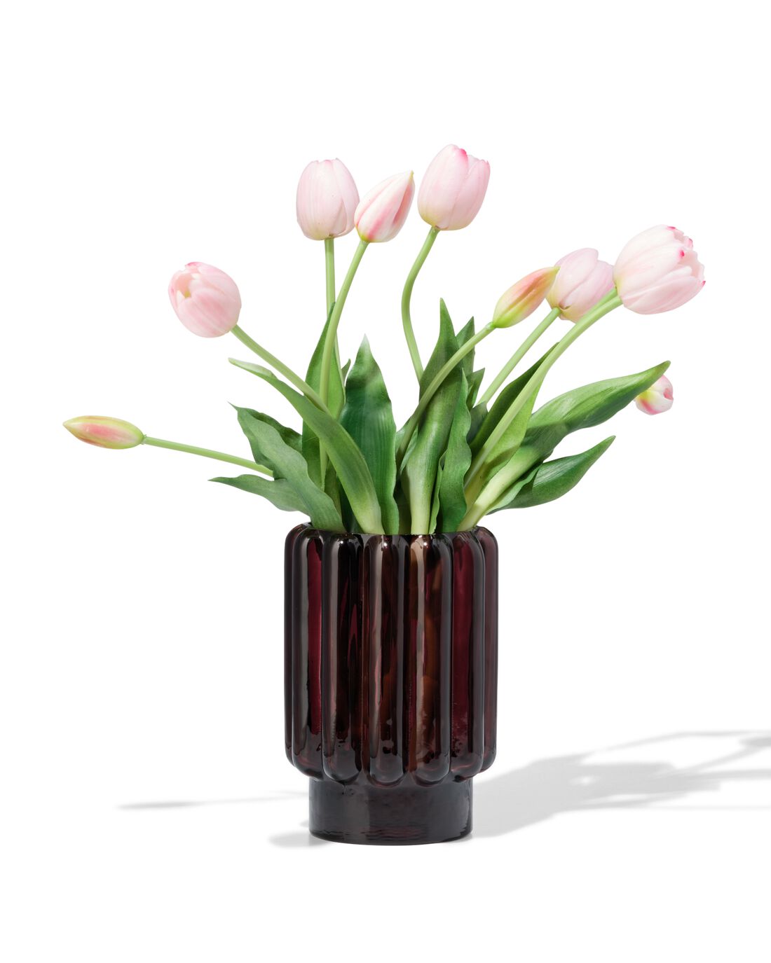 051 Vaas 18cm Glas Ribbel Bruin (bruin)