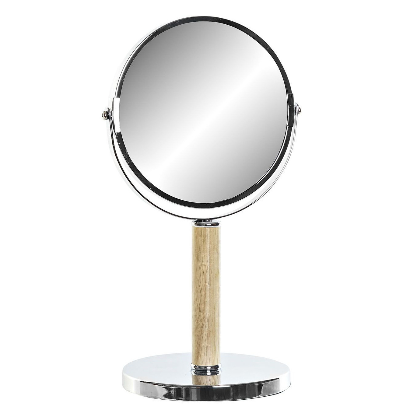 Items Badkamerspiegel / make-up spiegel - rond - dubbelzijdig - metaal - zilver - D19 x H34 cm -