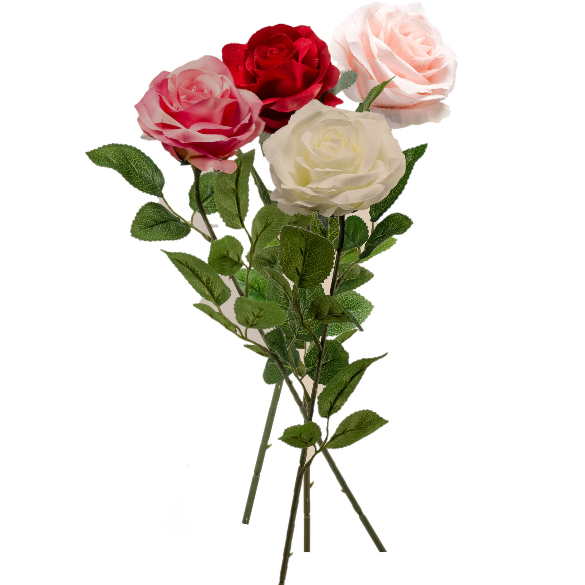 Merkloos 4x Gekleurde rozen Marleen kunstbloemen 63 cm -