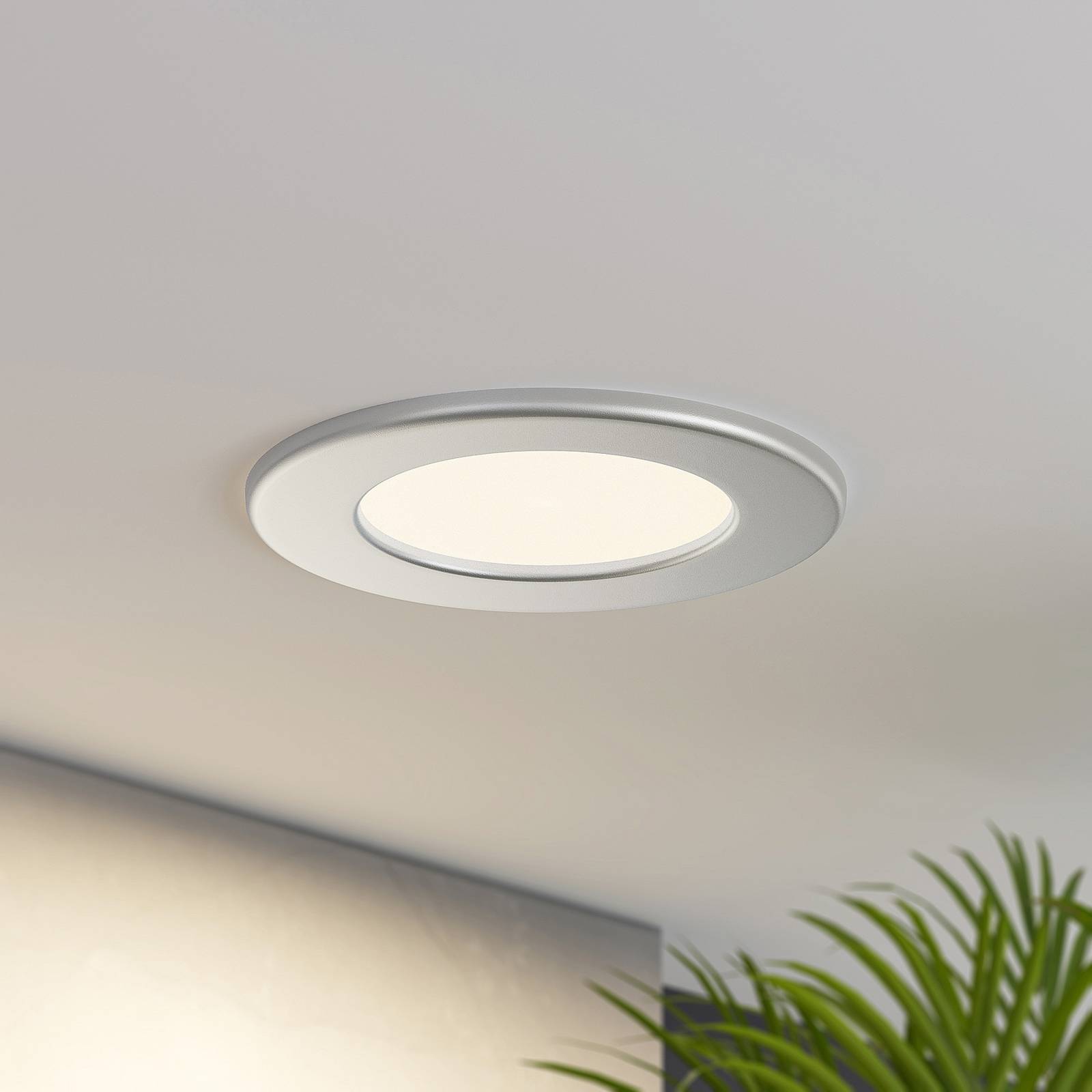 PRIOS LED inbouwlamp Cadance, zilver, 12 cm, CCT, IP44