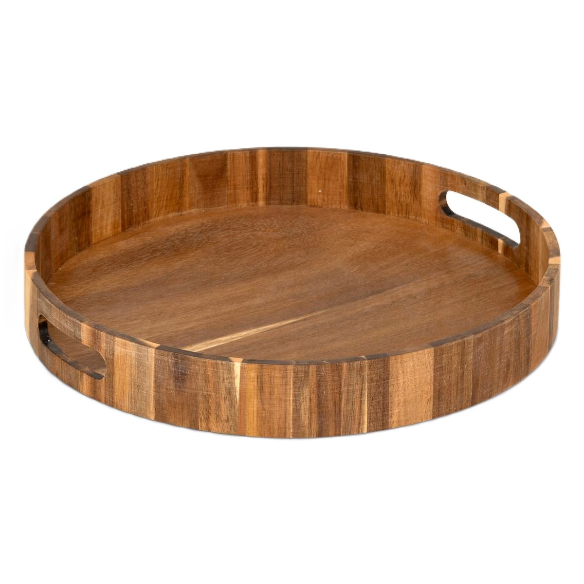5five Design dienblad van acacia hout - 35 x 5 cm - lichtbruin - Hoge opstaande rand - rond -