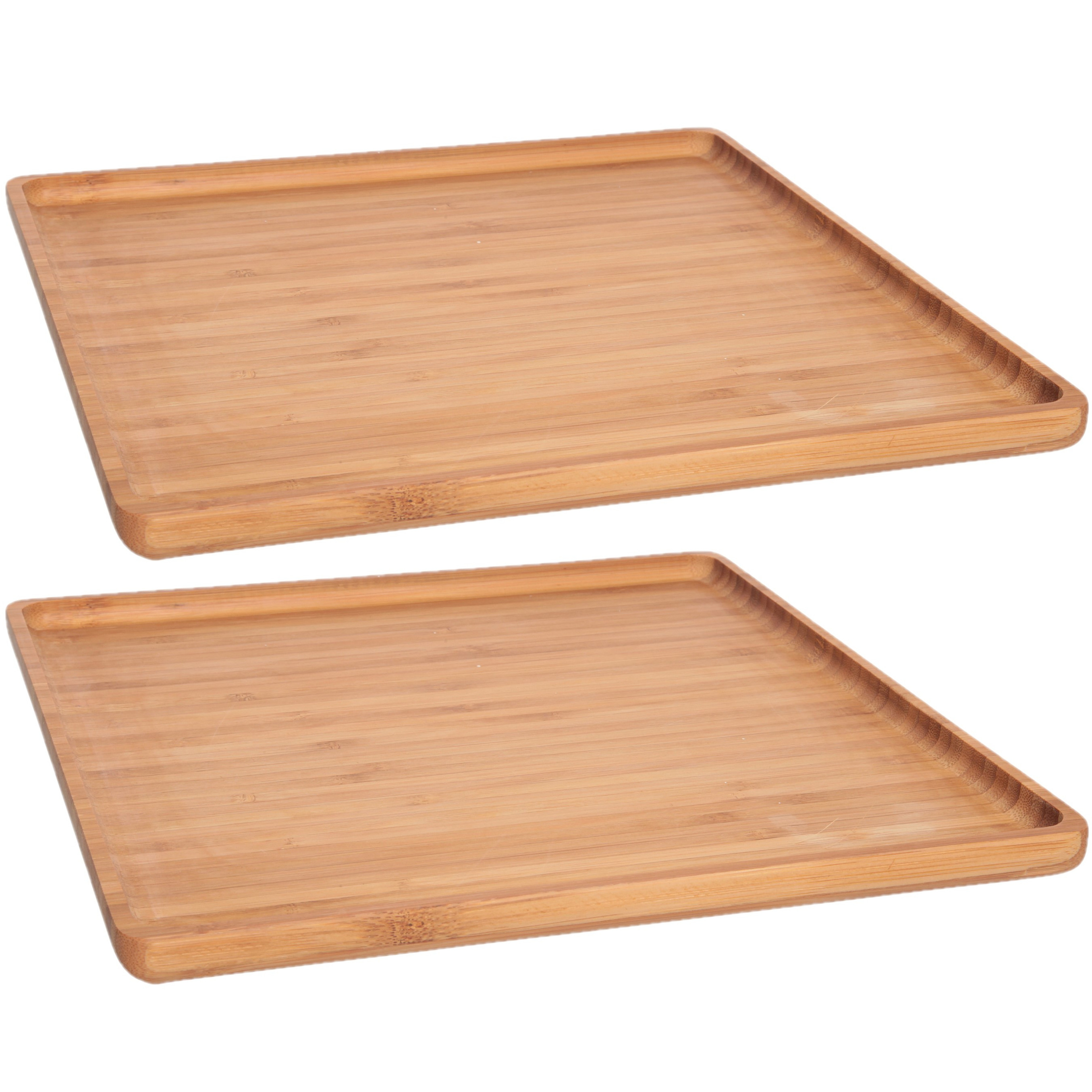 Cosy & Trendy Set van 3x stuks bamboe houten dienbladen met opstaande rand 26 x 26 cm vierkant -