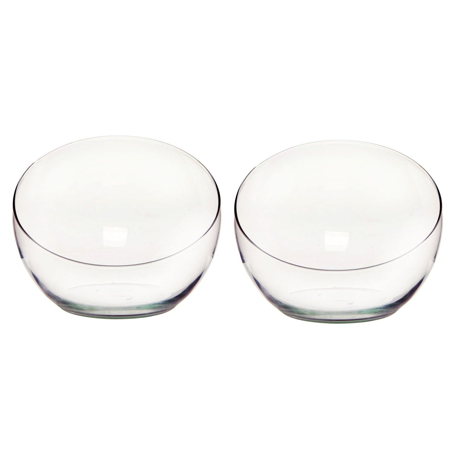Bellatio Design Bolvaas schuine/halve schaal - 2x - transparant gerecycled glas - D25 x H20 -
